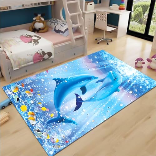 FABTOP Delphin Teppich Schlafzimmer Cartoon Anime Delphin Meer Teppich Wohnzimmer Kinderzimmer von FABTOP