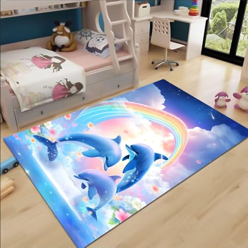 FABTOP Delphin Teppich Schlafzimmer Cartoon Anime Delphin Teppich Wohnzimmer Kinderzimmer von FABTOP