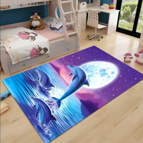 FABTOP Delphine Teppich Wohnzimmer 160x230cm Schlafzimmer kinderteppich Delphine kinderzimmer mädchen Junge, Anime Cartoon Teppich von FABTOP