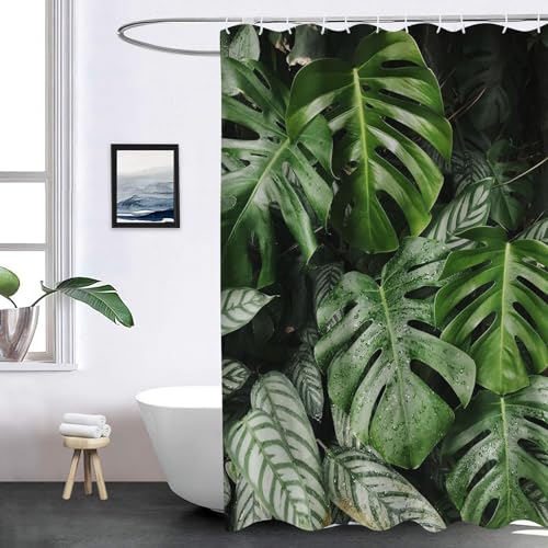 FABTOP Duschvorhang Tropische Blätter Palmblatt Grüne Pflanze Duschvorhänge 180x180 cm Palmblatt-Duschvorhang, Tropische Grüne Blätter Shower Curtains Wasserdicht (1,200 x 240 cm) von FABTOP