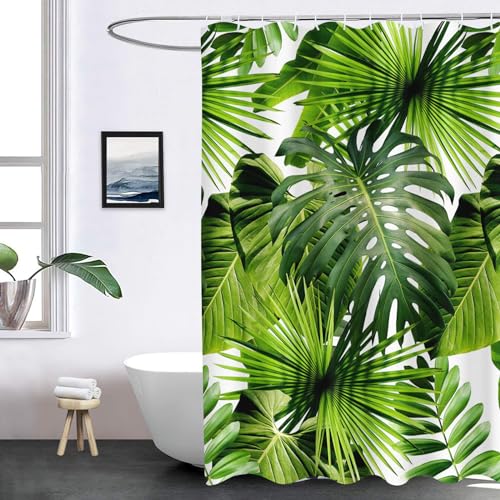 FABTOP Duschvorhang Tropische Blätter Palmblatt Grüne Pflanze Duschvorhänge 180x180 cm Palmblatt-Duschvorhang, Tropische Grüne Blätter Shower Curtains Wasserdicht (4,200 x 200 cm) von FABTOP