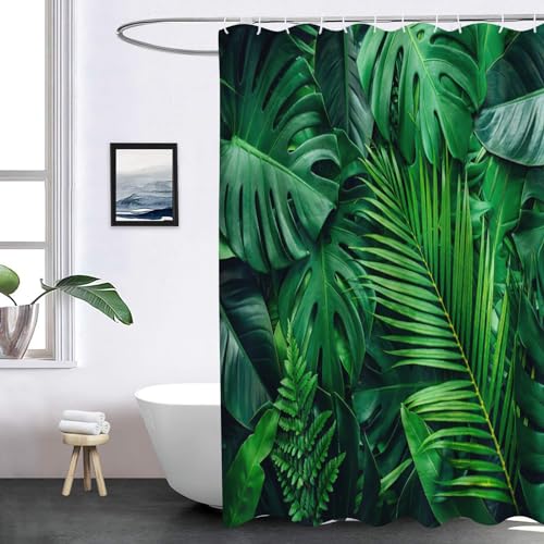 FABTOP Duschvorhang Tropische Blätter Palmblatt Grüne Pflanze Duschvorhänge 180x180 cm Palmblatt-Duschvorhang, Tropische Grüne Blätter Shower Curtains Wasserdicht (5,200 x 200 cm) von FABTOP