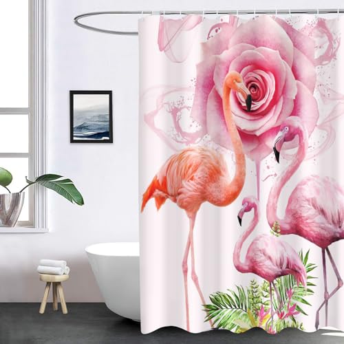 FABTOP Flamingo Duschvorhang 180x180, Flamingo Duschvorhänge Pink 180x200 Textil 120x200 Rosa Flamingo Tropische Blätter Duschvorhänge Flamingo Shower Curtains (3,200 x 200 cm) von FABTOP