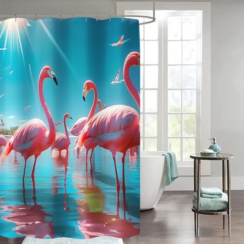 FABTOP Flamingo Duschvorhang 180x180, Flamingo Duschvorhänge Pink 180x200 Textil 120x200 Rosa Flamingo Tropische Blätter Duschvorhänge Flamingo Shower Curtains (5,180 x 200 cm) von FABTOP