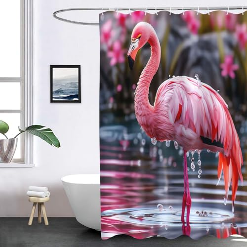 FABTOP Flamingo Duschvorhang 180x180, Flamingo Duschvorhänge Pink 180x200 Textil 120x200 Rosa Flamingo Tropische Blätter Duschvorhänge Flamingo Shower Curtains (6,120 x 200 cm) von FABTOP