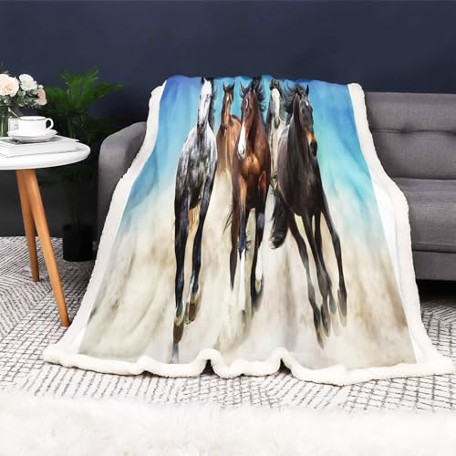 FABTOP Galoppierende Pferdedecke, Tier-Pferdedecke Flanell-Überwurfdecken Kuscheldecke Cartoon-Bauernhaus-Pferde, Überwurfdecke Fleecedecke Für Bett, Sofa (2,150 x 200 cm) von FABTOP