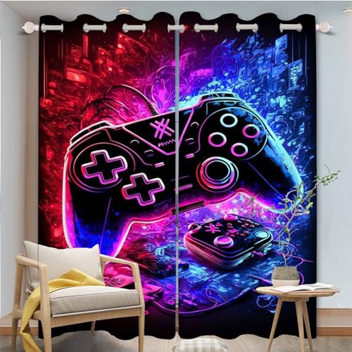 FABTOP Gamepad Vorhänge Gamer Fenstervorhang Gaming Schlafzimmer Gamer Videospiele Vorhang Gamepad Verdunkelungsvorhang Gamepad Kinder Blickdichte Vorhänge (1,220×215BxH (110×215cm×2)) von FABTOP