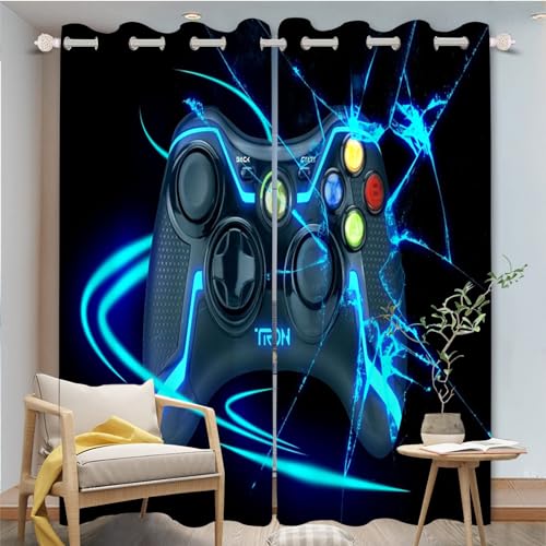 FABTOP Gamepad Vorhänge Gamer Fenstervorhang Gaming Schlafzimmer Gamer Videospiele Vorhang Gamepad Verdunkelungsvorhang Gamepad Kinder Blickdichte Vorhänge (4,100×140BxH (50×140cm×2)) von FABTOP