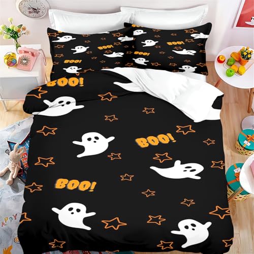 FABTOP Halloween Kürbisse Bettbezug-Set 135x200cm Fledermaus Kürbis Bettwäsche Set Halloween Kuschel Geister Fleece Bettwäsche Für Kinder Jungen (2,135x 200 cm) von FABTOP
