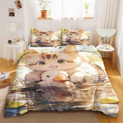 FABTOP Kätzchen Bettwäsche Set 135x200 cm Bettbezug Mikrofaser Bettwäsche Deckenbezug 3D Katze Bettwäsche Mit Reißveschluss (6,220 x 240 cm) von FABTOP