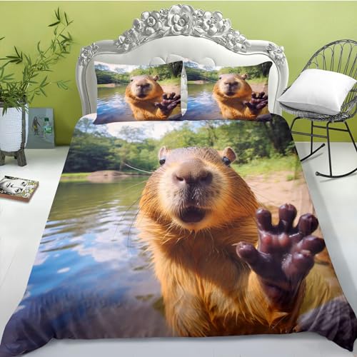 FABTOP Kinder Capybara Bettbezug 135x200, Nette Capybara Bettbezug, Capybara Liebhaber Bettwäsche Set, Wilde Capybara Bettbezug, Für Jungen Mädchen (1,135x 200 cm) von FABTOP