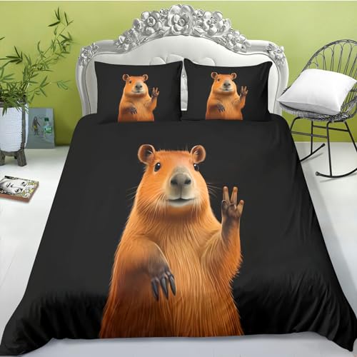 FABTOP Kinder Capybara Bettbezug 135x200, Nette Capybara Bettbezug, Capybara Liebhaber Bettwäsche Set, Wilde Capybara Bettbezug, Für Jungen Mädchen (3,135x 200 cm) von FABTOP