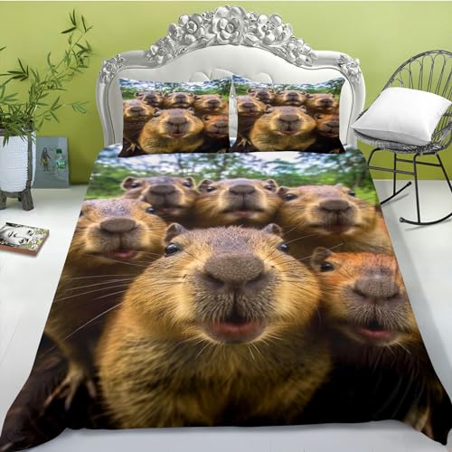 FABTOP Kinder Capybara Bettbezug 135x200, Nette Capybara Bettbezug, Capybara Liebhaber Bettwäsche Set, Wilde Capybara Bettbezug, Für Jungen Mädchen (7,135x 200 cm) von FABTOP