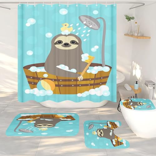 FABTOP Kinder Niedliches Faultier Duschvorhang 180x200cm Karikatur Faultier Tier Badewanne Duschvorhänge Faultier Shower Curtains Textil Tier Naturthema (2,200 x 200 cm) von FABTOP