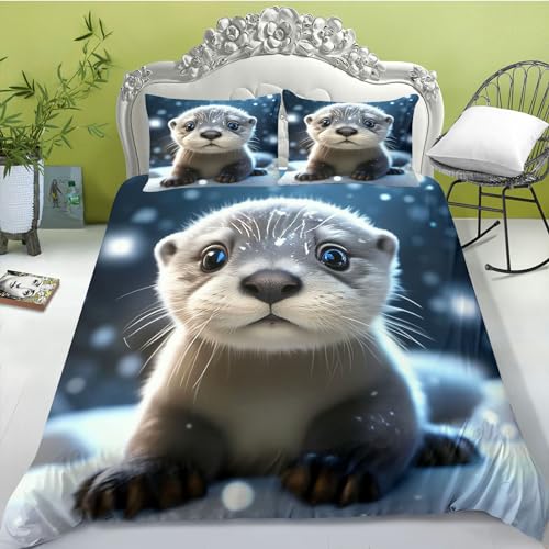 FABTOP Otter Bettwäsche 135x200 Süßes Otter Bettbezug Für Kinder Weiche Mikrofaser Seeotter Bettwäsche Set 3D Drucken Ottertier Bettwäsche (5,200 x 200 cm) von FABTOP
