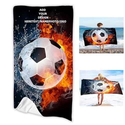 FABTOP Personalisiert Fußball Strandtuch Mit Namen, Personalisiertes Strandtuch 70x140cm Fußball Handtuch Mit Namen Badetuch Für Jungen, Strand, Camping (1,50 x 100 cm) von FABTOP