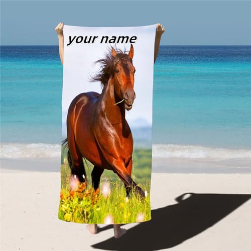 FABTOP Pferd Handtuch 70x140cm Baumwolle Strandtuch Badetuch Duschtuch Towel Horse Strandtuch Groß Mikrofaser Handtuch Pferd Mit Namen Personalisiert Badetuch (1,70 x 140 cm) von FABTOP