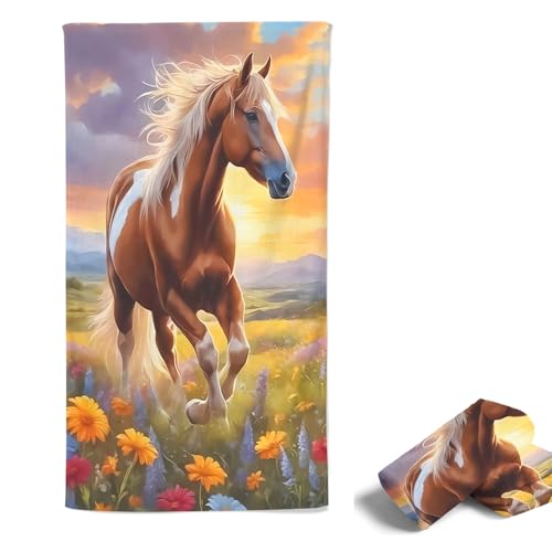 FABTOP Pferde Badetuch Strandtuch 70x140 cm Kinder Handtuch Pferdehandtuch für Mädchen und Frauen - Badehandtuch, Duschtuch, Strandtuch von FABTOP