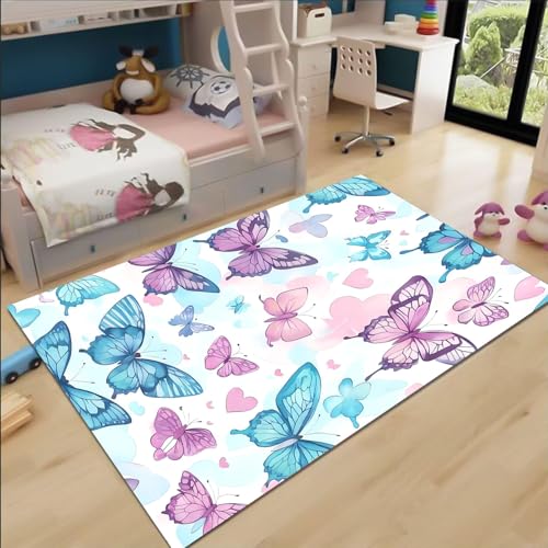 FABTOP Schmetterlinge Teppich Wohnzimmer 160x230cm Schlafzimmer kinderteppich Tierische Schmetterlinge kinderzimmer mädchen von FABTOP