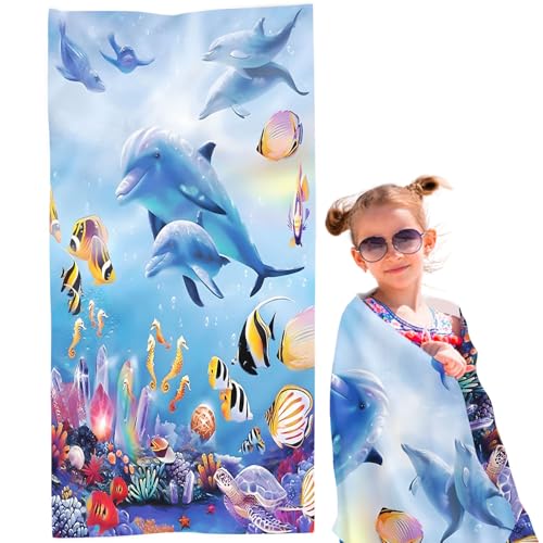 FABTOP Strandlaken Badetuch Delfin Beach Dolphin Meer Strandtuch Wasser Koralle Fisch Muscheln 70 cm x 140 cm von FABTOP
