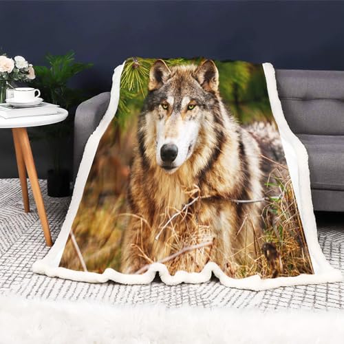 FABTOP Wolf Decke 150x200 cm Wölfe Kuscheldecke Flanell Decke Wölfe Fleecedecke 3D Drucken Wald Wild Tier Wolf Flauschig Decke Wolfsmuster Decke Sofadecke Tagesdecke (7,150 x 200 cm) von FABTOP