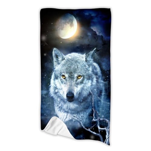 FABTOP Wolf Strandtuch Groß 90x180 cm Schnelltrocknendes Mikrofaser Badetuch Handtuch 3D Tier Wolf Motiv Strandtücher XXL Handtücher Kinder Jugend (1,40 x 80 cm) von FABTOP