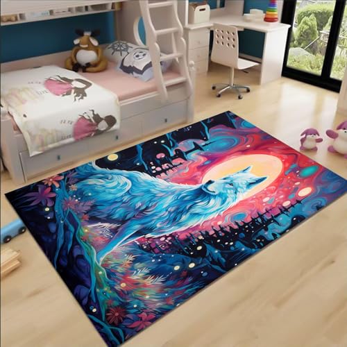 FABTOP Wolf Teppich Schlafzimmer Cartoon Anime Wolf Teppich Wohnzimmer Kinderzimmer von FABTOP