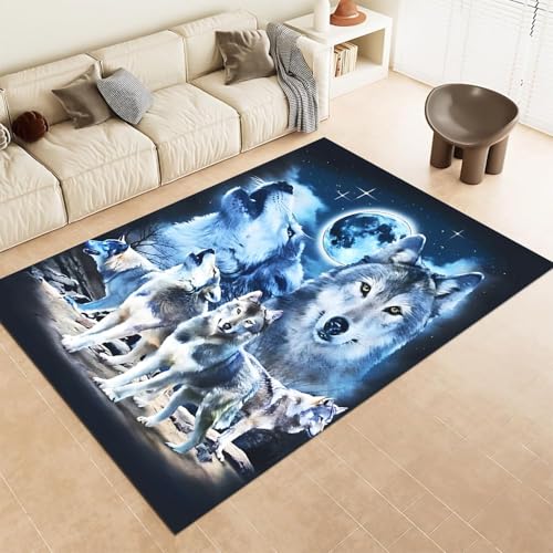 FABTOP Wolf Teppich Wohnzimmer 160x230cm Schlafzimmer kinderteppich Tier Wolf kinderzimmer mädchen Junge von FABTOP