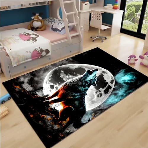 FABTOP Wolf Teppich Wohnzimmer 160x230cm Schlafzimmer kinderteppich Tier Wolf kinderzimmer mädchen Junge von FABTOP