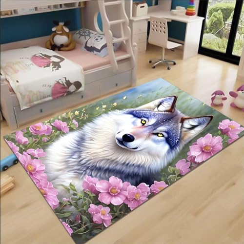 FABTOP Wolf Teppich Wohnzimmer 160x230cm Schlafzimmer kinderteppich Tier Wolf kinderzimmer mädchen Junge von FABTOP