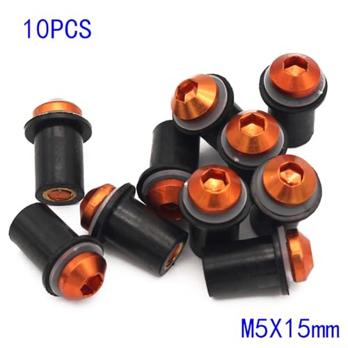 Kit Windshield Nut Set Rubber Bike Windscreen Screw M5x15mm Automobiles (Orange-red) von FABULETTA