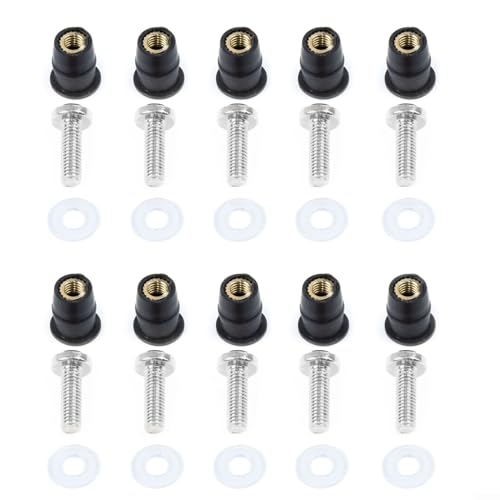 Kit Windshield Nut Set Rubber Bike Windscreen Screw M5x15mm Automobiles (Silver) von FABULETTA