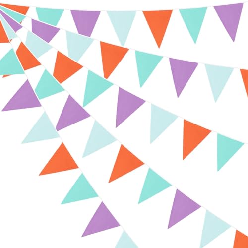 10 m lange Stoff-Wimpelkette, Partydekoration, mehrfarbig, Wimpelkette, Dreieck-Flagge, Girlande für Geburtstag, Babyparty, Party-Dekoration (grün, lila, orange) von FACAIIO