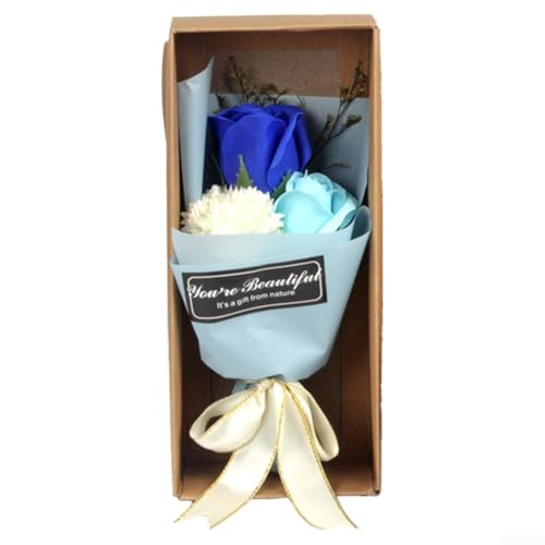 3er Set Nelke Rose Seife Blumen in einer Geschenkbox für Muttertag und Frauentag mit langanhaltendem Aroma und hautfreundlichen Inhaltsstoffen (blau) von FACAIIO