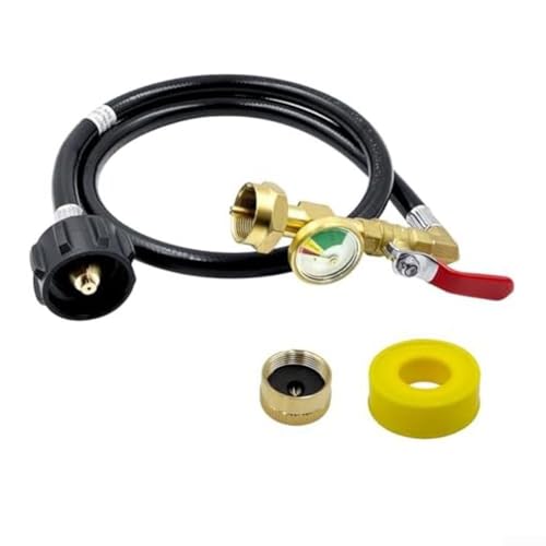91 cm Propangas-Nachfülladapterschlauch mit Manometer und Schutzhülle, kompatibel mit QCC Propangas-Tanks, Messing-Konstruktion, um Außenbedingungen standzuhalten (90 cm) von FACAIIO