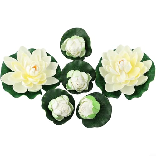 FACAIIO 6 Stück Künstliche Lotusblume, Schwimmpflanzen Seerose Teich Garten Dekor von FACAIIO