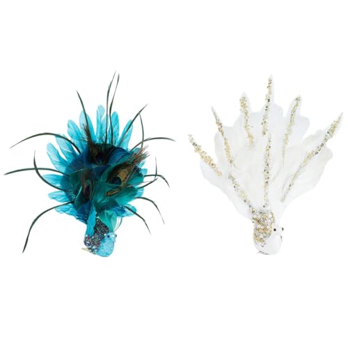 FACAIIO Künstliche Pfauenfeder-Weihnachtsbaumschmuck mit Glitzer-Akzenten und Metall-Clips, dekorative Vögel für Urlaub und Hochzeit, 2 Stück von FACAIIO