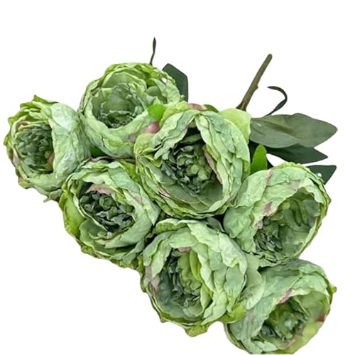 FACAIIO Künstlicher Blumenstrauß mit 7 Blütenköpfen, Seidenrosen, 42 cm langer Stiel, für Hochzeitsbogen, Tischdekoration und Heimdekoration, Rosarot, Grün von FACAIIO