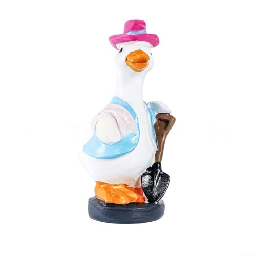 FACAIIO Niedliche Gartenfigur aus Kunstharz, Bauern-Enten-Ornament, Gartenfigur, Outdoor, Hof, Rasen, Dekoration, Weiß (C) von FACAIIO