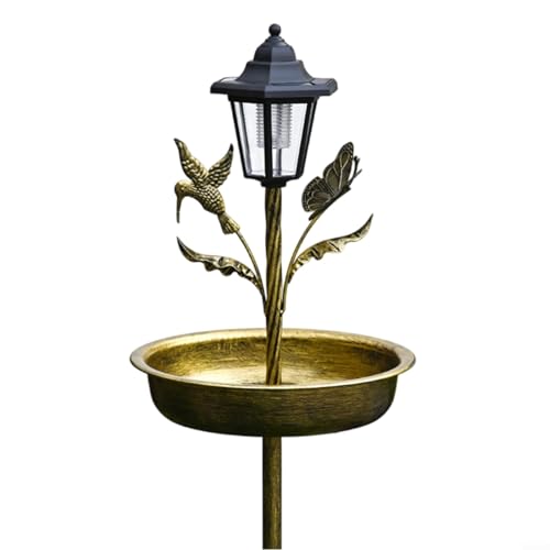FACAIIO Solar-Vogelfutterstation und -bad mit automatischer Sensorleuchte für den Außenbereich, Metallkonstruktion mit wetterfesten Eigenschaften (antik) von FACAIIO