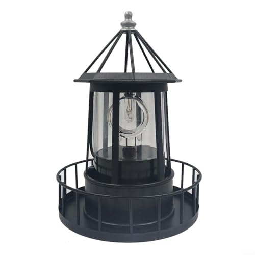 FACAIIO Wasserdichte solarbetriebene rotierende Leuchtturm LED dekorative Gartenleuchte, 360° Outdoor Rasen und Terrasse Ornament (schwarz) von FACAIIO