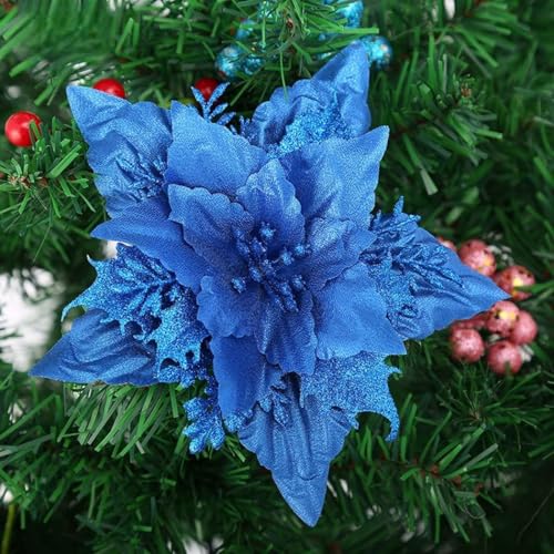 FACAIIO Weihnachtsstern Glitzer-Blumen, 5 Stück, 18 cm große künstliche Blüte Ornamente für Baum, Kranz, Girlande oder Hochzeitsfeier Dekoration von FACAIIO