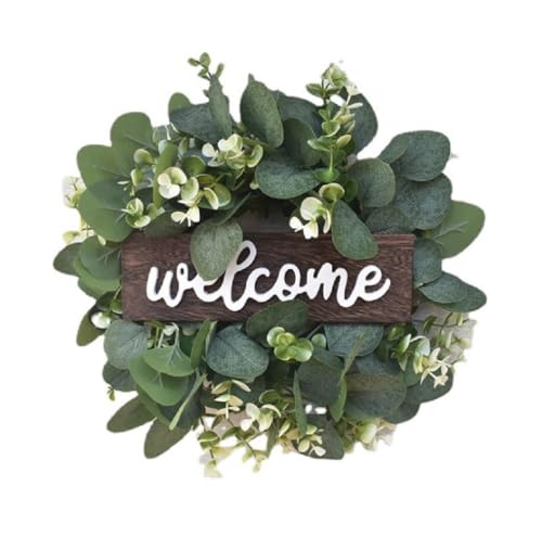 FACAIIO Willkommenskranz, 30,5 cm, rustikales Schild zum Aufhängen an der Haustür mit künstlichen Eukalyptusblättern für Veranda, Zuhause, Urlaub und Außendekoration von FACAIIO