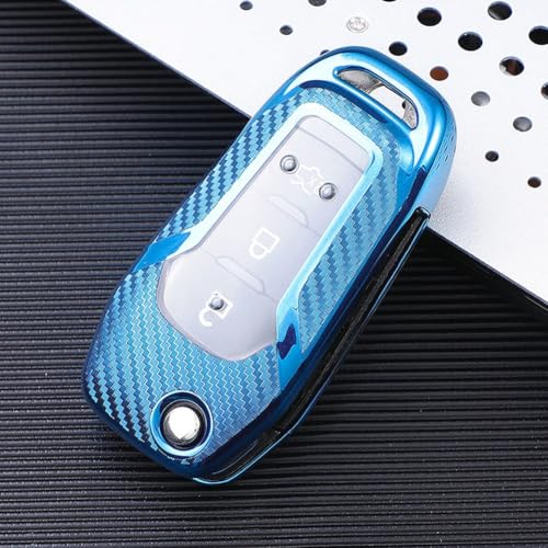 Für TPU-Kohlefaser, vollständig abgedeckte Klappschlüsselhülle für Ford-Modelle, einschließlich für Escape für EcoSport Explorer F150 F250 F350 F450 F550 F600 Maverick 2015 2022 (blau) von FACAIIO