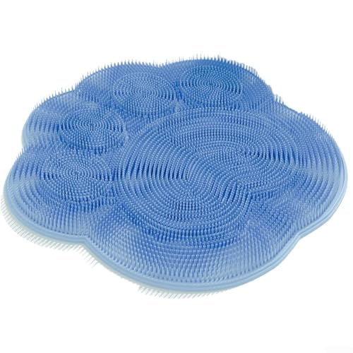 Fußschrubber Matte Silikon mit Saugnapf zur sicheren Befestigung an Duschboden und Wand, Fußrücken-Reinigungspad ausgestattet mit weichen Borsten für entspannende Massage und Reinigung (blau) von FACAIIO