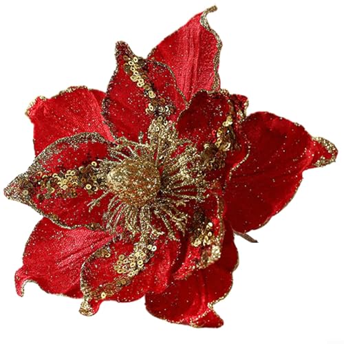 Glitzernde Weihnachtsstern-Blume zum Aufhängen für Weihnachtsbaum, Party-Dekoration, Hochzeit, Garten und saisonale festliche Verwendung (rot) von FACAIIO
