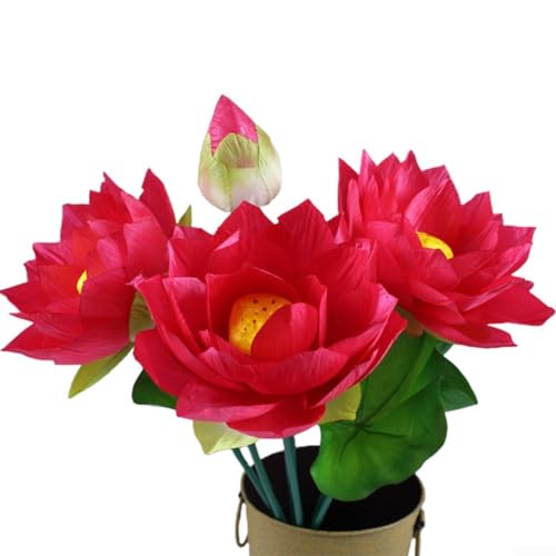 Lotus Künstliche Blumenstiele für Hochzeit und Party Dekoration, Seidenblumen mit Blättern für Gartendekoration (Mei Red) von FACAIIO