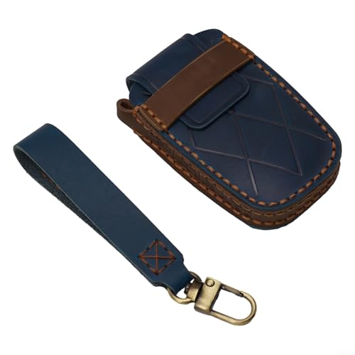 Schlüsselgehäuse aus Leder für Hyundai Genesis Modelle passend für GV60 und andere Modelle, Blau von FACAIIO
