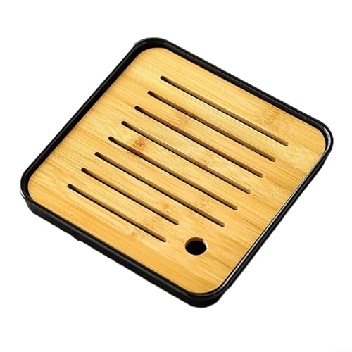 Teetablett mit natürlichem Holz-Finish für feinen Tee zu Hause oder bei Veranstaltungen, benutzerfreundliches und geräumiges Design (Schwarz A) von FACAIIO