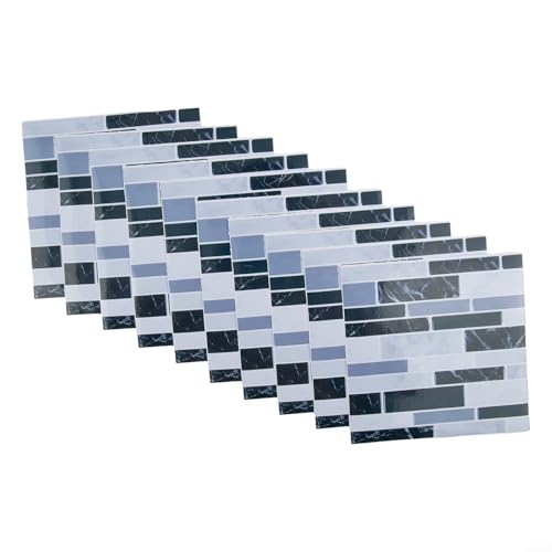 Vinyl-Fliesen, abziehbar, 10 cm x 10 cm, für Küchenrückwand, Badezimmerwände und Böden, geeignet für glatte Oberflächen (B), 10 Stück von FACAIIO